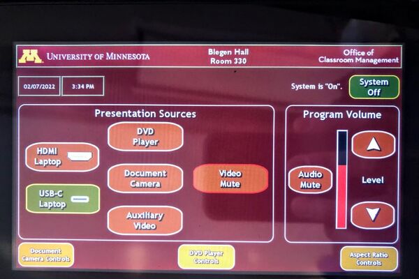 Touchscreen control user interface showing main page