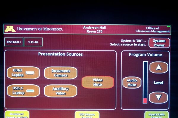 Touchscreen control user interface showing main page