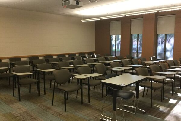 Back of room view of student tablet arm seating 