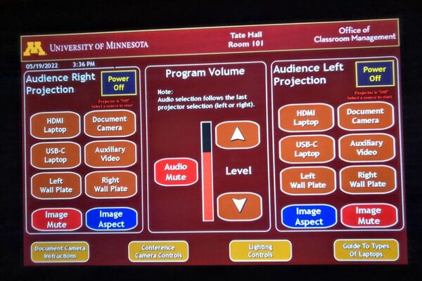 Touchscreen control user interface showing main page